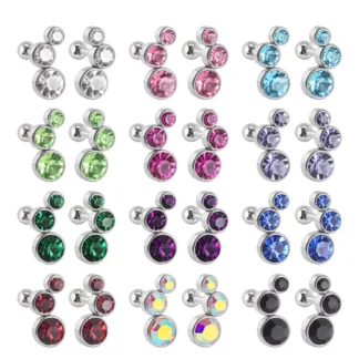 2PCS 361 Surgical Steel Crystal Ear Tragus Cartilage Earrings 16G Three Zircon Lobe Helix Daith Earring Piercing Body Jewelry