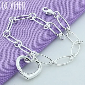 DOTEFFIL 925 Sterling Silver Heart Pendant Bracelet For Woman Charm Wedding Engagement Party Fashion Jewelry