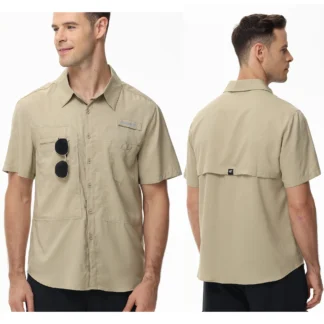 Men's Short Sleeve Lightweight Fishing Shirts, UPF 50+ Breathable Cargo Shirt, Button Down Tactical Shirts with Zip Pocket