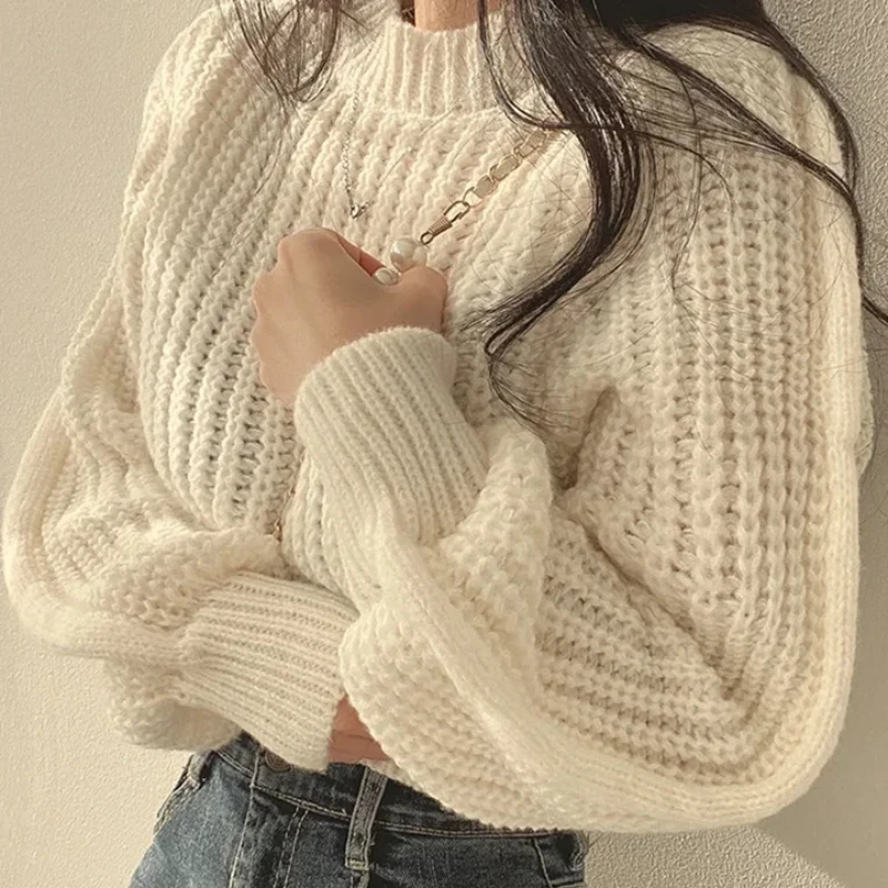 Loose Vintage Harajuku Lantern Long Sleeve Women Sweater Korean Autumn Winter Knitwear Soft Warm Tops Chic Solid Femme Sweater - Image 5