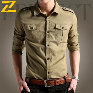 Autumn Cargo Shirt Men Long Sleeve Casual Cotton Shirts High Quality Camisa luxury Overshirt Brand Clothing Solid Color Blouse