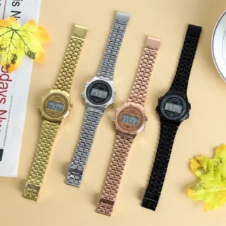 Women Casual LED Electronic Watch Retro Stainless Steel Men Women Unisex LED Digital Watch Multifunction Waterproof Wristwatch