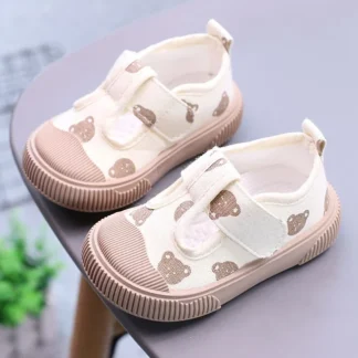 2025 New Spring Baby Girl Shoes Kids Autumn Canvas Shoes Children Casual Sneakers Korean Cartoon Bear Style Kids First Walkers