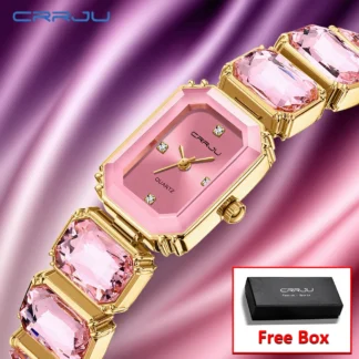 CRRJU Elegant Women Watches Fashion Rectangle Dial Quartz Wrist Watches Girls with Box Clock Reloj Hombre