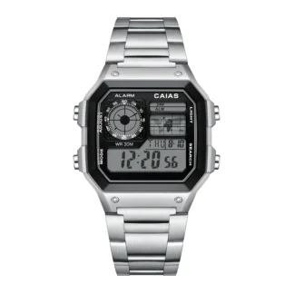 Digital Sports Electronic Unisex Watch World Time Fully Functional Steel Strap Alloy Band LED Oak 1200 Series