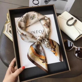 Luxury Fashion Print 70*70cm Silk Square Scarf Women Soft Satin Hairband Neckerchief Tie Female Headband Foulard Bag Ribbon