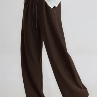 Streamgirl Women Winter Corduroy Pants Dark Brown With Thick Warm Fleece Trousers Corduroy High Waist Loose Pants For Women