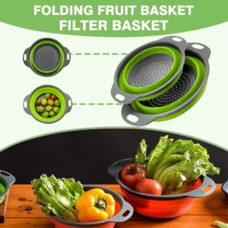 Creative Green Silicone Round Folding Vegetable Fruits Washing Drain Basket Colander Strainer Collapsible Drainer Kitchen Tool