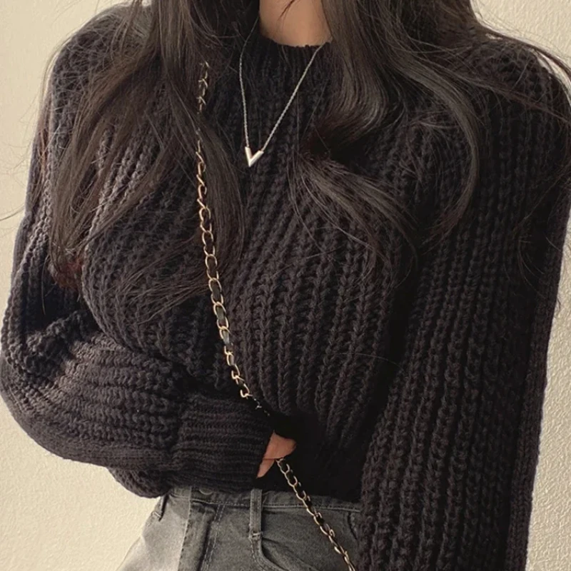 Loose Vintage Harajuku Lantern Long Sleeve Women Sweater Korean Autumn Winter Knitwear Soft Warm Tops Chic Solid Femme Sweater - Image 6