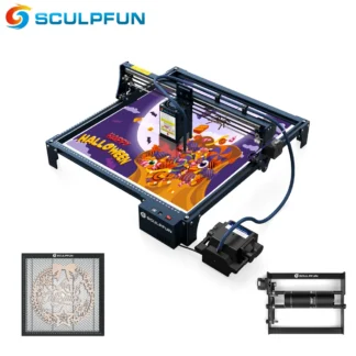 SCULPFUN S30 PRO MAX 20W Laser Engraving Machine Set With Automatic Air-assist System 360° Roller 350*350mm Honeycomb Board