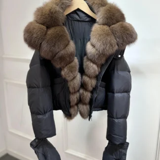 Janveny Casual Puffer Down Coat With Gloves Parkas Outwear 2025 Luxury Huge Natural Fox Fur Collar White Duck Down Jacket Women