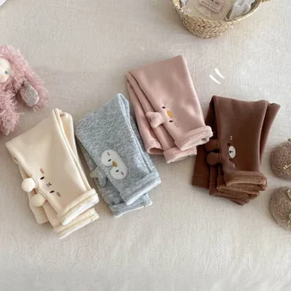 Winter Kids Girls Leggings Cotton Ears Plus Velvet Infant Baby Girls Tight Casual Elastic Waist 0-5Y Toddler Girls Basic Bottoms