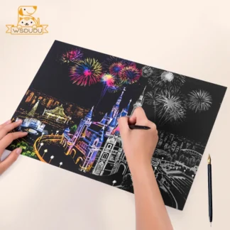 2 Sheets Scratch Paper Art Kit DIY Craft World Landmarks Animals City Scene Stylus Drawing Toy Adult Stress Relief Creative Gift
