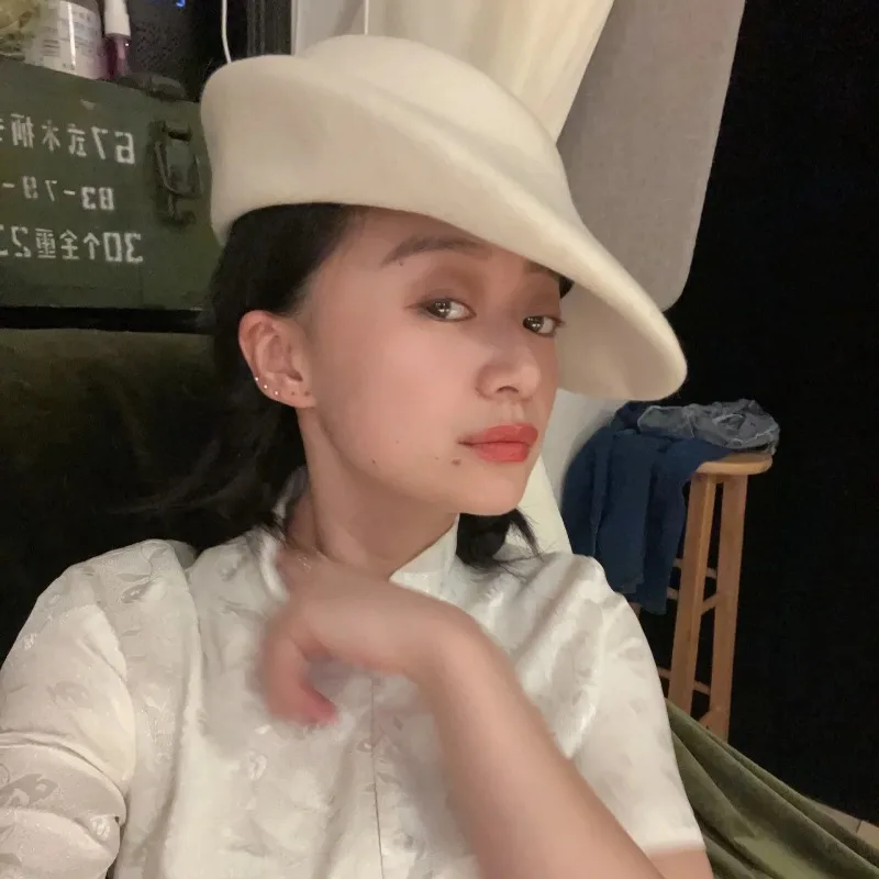 Vintage Flying Saucer Fedoras Hat 100% Wool Bridal Berets for Women French Formal Top Pillbox Hat Wedding Party Felt Boat Hat - Image 3