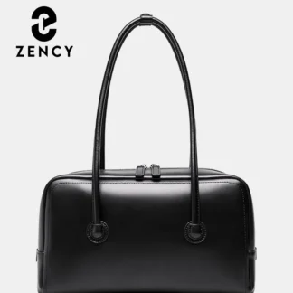 Zency Genuine Leather Boston Bag Women's Handbag Tote Pillow Bag 2025 New Square Underarm Commuter Simple Shoulder Bag Winter