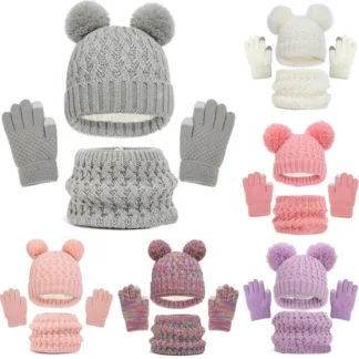 Kids Winter Hat Scarf Gloves Set Girls Knitted Scarf 3pc Set Childs Winter Warm Neck Scarves Beanie Cap For Boy Baby Gloves Suit