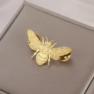 Lucktune Gold Color Bumblebee Brooches Stainless Steel Metal Pins Brooches For Women's Shirt Badges Fashion Animals Jewelry Gift