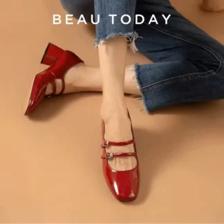 BeauToday Pumps Women Patent Leather Square Toe Mary Janes Buckle Straps Sweet Girl Princess Party Shoes Handmade 15217
