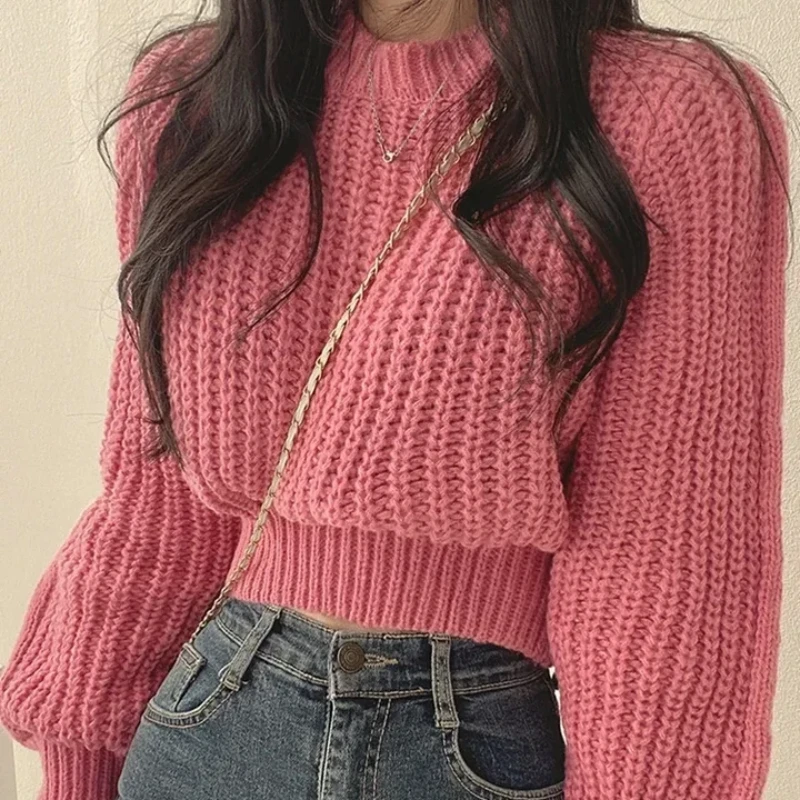 Loose Vintage Harajuku Lantern Long Sleeve Women Sweater Korean Autumn Winter Knitwear Soft Warm Tops Chic Solid Femme Sweater - Image 2