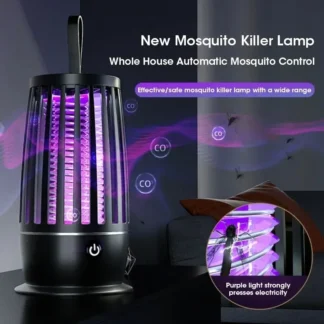 USB Rechargeable Mosquito Killer Lamp, Silent Indoor/Outdoor Insect Trap for Bedroom/Patio, Portable Electronic Pest Repellent