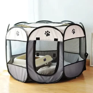 Portable Pet Playpen 8-Panel Mesh Cover 600D Soft Oxford Cat House Playground Octagonal Design Pop Up Tent Pet Exercise Pen
