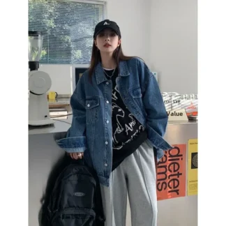 Vintage Denim Jacket Women's Loose Fit Slimming Style Deep Blue Wash 2024 Autumn New Release Versatile Fashion Top