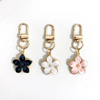 Lovely Sakura Flower Keychain Charm Enamel Pink White Black Women Bag Charms Key Ring Accessories