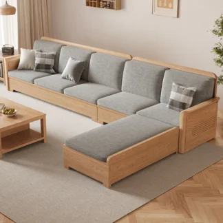 Nordic ash wood solid wood sofa combination fabric sofa modern simple large and small apartment living room