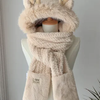 Fashion Elk Antlers Plush Hat Scarf Gloves Women's Winter Ear Protector Thickened Lei Feng Hat Cycling Ski Cap Wind Proof