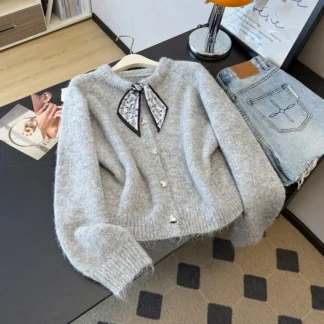 Women long sleeve O-neck button loose Elegant Chic French sweater Plus Size Clothing women clothing