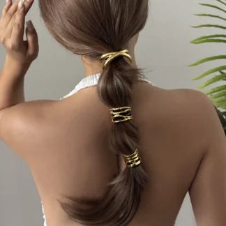 Retro Metal Golden Hair Rope For Women Hollow Geometric X-Shaped Elastic Ponytail Holder Hair Tie Fashion Hair Accessories