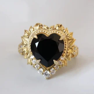 Luxury Gold Color Rings for Women Flower Leaf Heart Hollow Women White Black Stone Rings Jewelry Party Gift