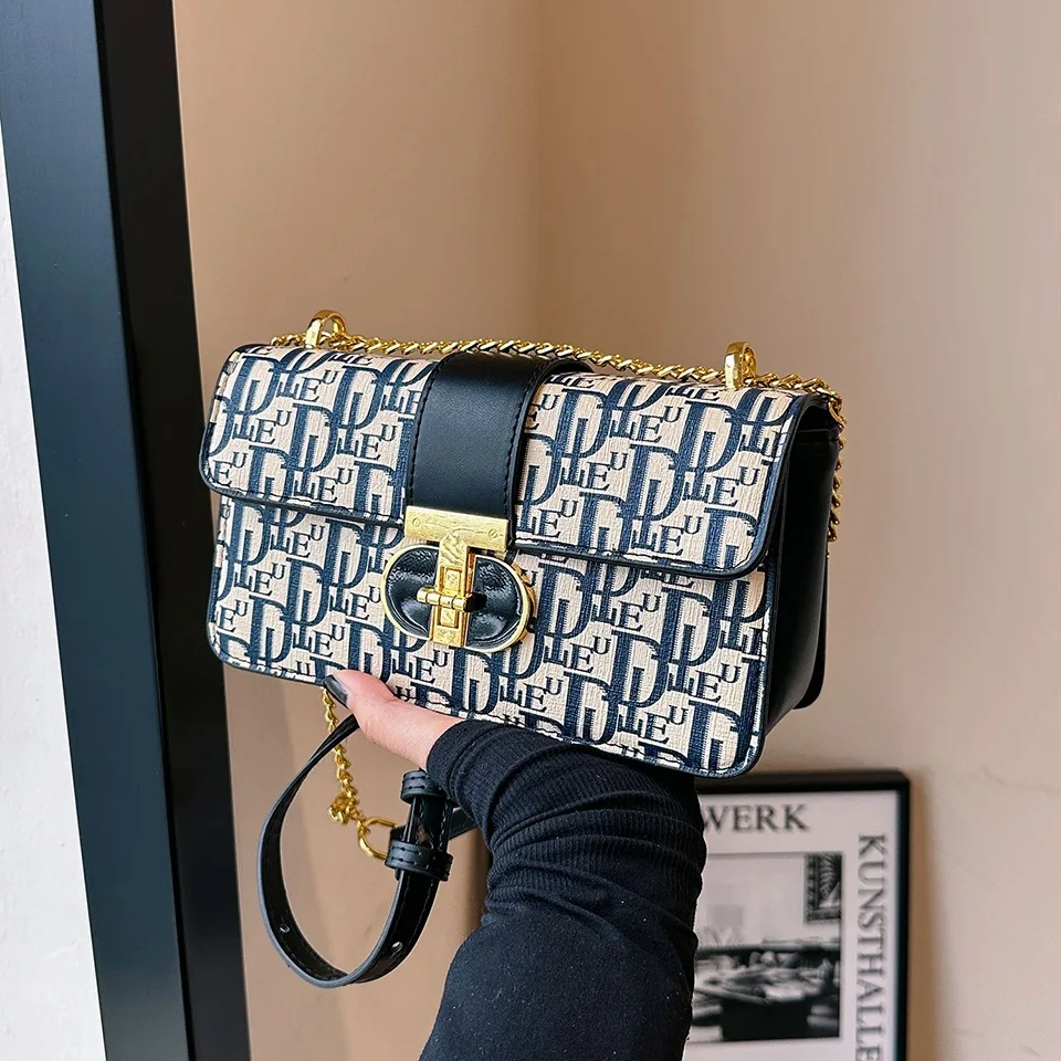 Letter Print Lock Luxury handbags Women Shoulder Bags Designer Crossbody Purses Handbag Chain Strap Clutch Bag 2025 New Small - Image 2