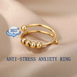 Anxiety Ring Beads Rings For Women Men Stainless Steel Ring Spinner Spiral Simulated Freely Anti Stress Fidget Ring Jewelry