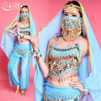 6 Colors Dance Outfit Women Performance Stage Costumes Girls Competition Dress Adult Belly Dancing Lesson Wear Coin Hip Scarf