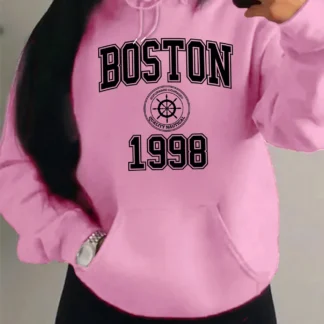 Boston City 1998 Art Letter Printing Hoody Women Pocket Y2K Fleece Hoodie Autumn Multicolor Sportswear Hip Hop Loose Clothes