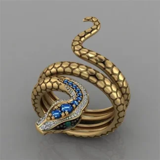 Retro Alloy Snake Ring Adjustable Rhinestone Python Ring Men Women Punk Jewelry