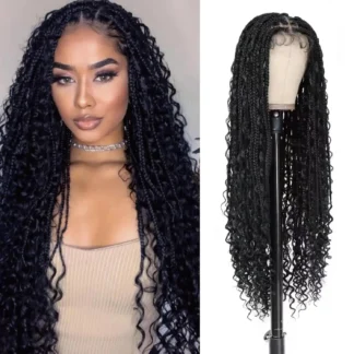Synthetic Long Bohemian Braided Wigs Boho Box Braid Wigs for Black Women Twisted Braids Full Lace Braided Wigs with Baby Hair