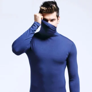 Men's High-Neck Thermal Long Sleeve Thermal Underwear for Fall and Winter, Slim Fit Fleece Top with Cervical Protection