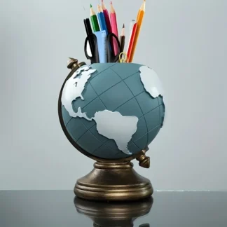 Creative Globe Pen Holder Resin Desk Organizer for Office and Home Decor Unique Geographic Pen and Pencil Storage