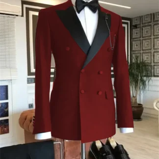 Solid Color Chic Mens Suits 2 Pieces Prom Party Peaked Lapel Double Breasted Work Office Casual Outfits Custom Jacket Pant