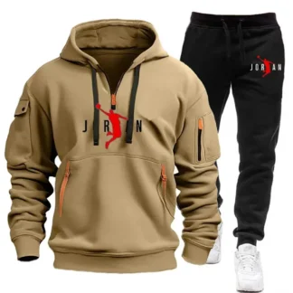 2025 Fashion Men's Zipper Autumn/Winter Fashion High-quality Sweatshirt Set, multi-pocket sweatshirt loose casual set