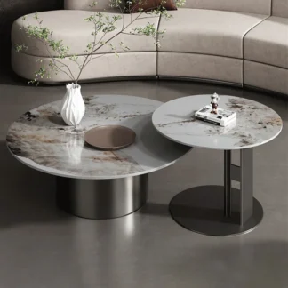 Luxury Elegant Round Coffee Table with Metal Base Modern Apartment Hotel Center Tables Stylish Home Decor Living Room Table Set