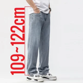 190cm Tall Man Jean Lyocell Wide Leg Denim Pant Male Extra Long Length 115cm 120cm Summer Big Clothes Light Stretch Straight Fit