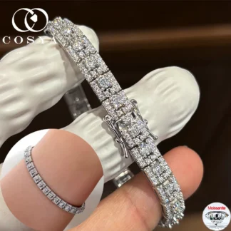 COSYA Luxury 3mm Full Moissanite Tennis Bracelet 100% S925 Silver D Color VVS1 Lab Diamond Hand Chain Fine Party Jewelry Gift