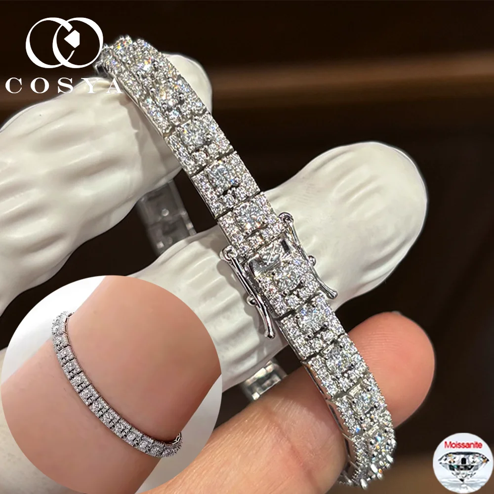COSYA Luxury 3mm Full Moissanite Tennis Bracelet 100% S925 Silver D Color VVS1 Lab Diamond Hand Chain Fine Party Jewelry Gift