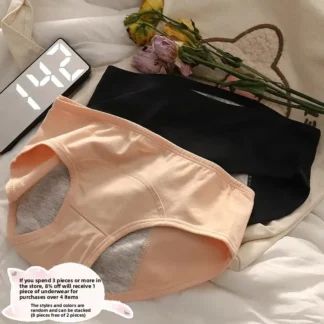 Pure Cotton Breathable Women's Period Underwear Mid-Waist Cotton Panties Triangle Design Leak-Proof Comfortable Ladies Briefs