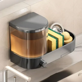 with Drain Tray Wall Mounted Soap Dispenser with Sponges Holder Large Capacity Hand Sanitizer Container Space Saving Waterproof