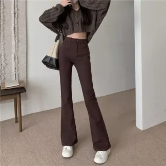 2023 Autumn New Women's Jeans High-waisted Micro Flare Casual Petite Wide Leg Dragging Pants Trendy Fashion Female Cotton Pants
