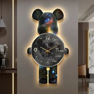 Aesthetic Bear Wall Clock LED Lamp Unique Bear Silent Watch Sconce Luxury Porch Livingroom Decoration Interior Light Clock Decor